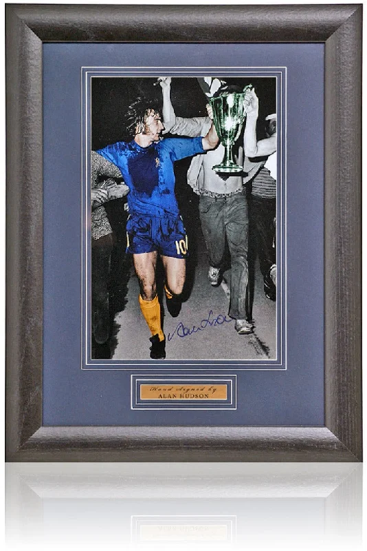 Alan Hudson Hand Signed 12x8'' Framed Chelsea Photograph AFTAL COA