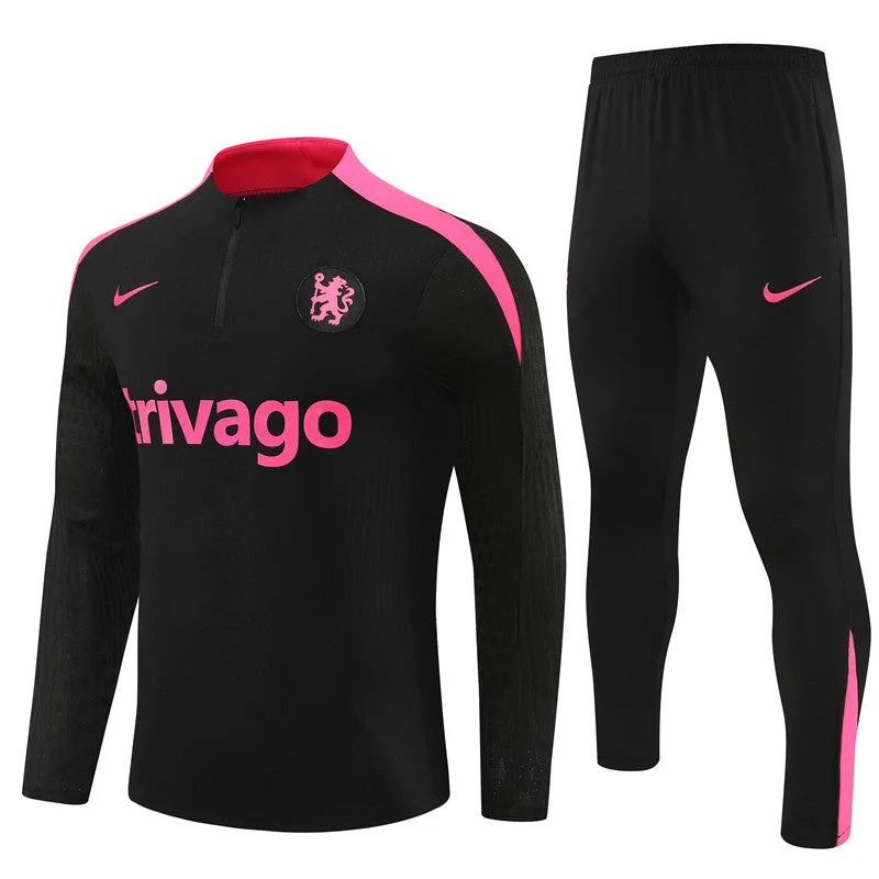 Chelsea 2024-25 Black and Pink Half-Zip Training Tracksuit Set