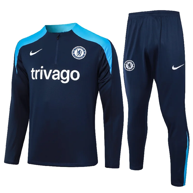 Chelsea 2024-25 Blue and Navy Half-zip Training Tracksuit Set