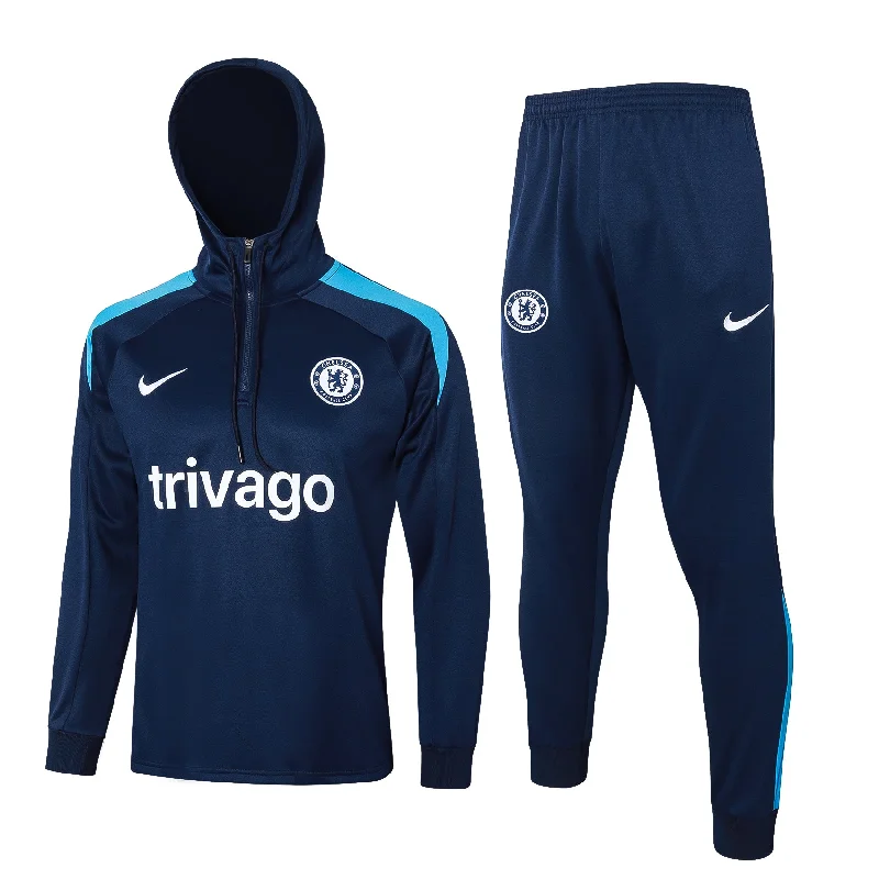 Chelsea 2024-25 Navy Half-zip Hoodie Tracksuit Set