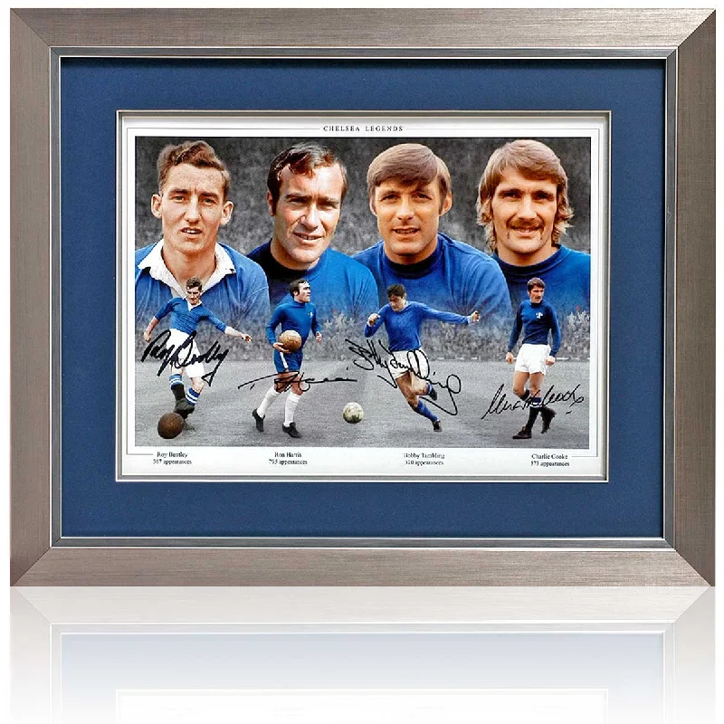 Chelsea Legends Montage Hand Signed by Bentley, Harris, Tambling and Cooke COA