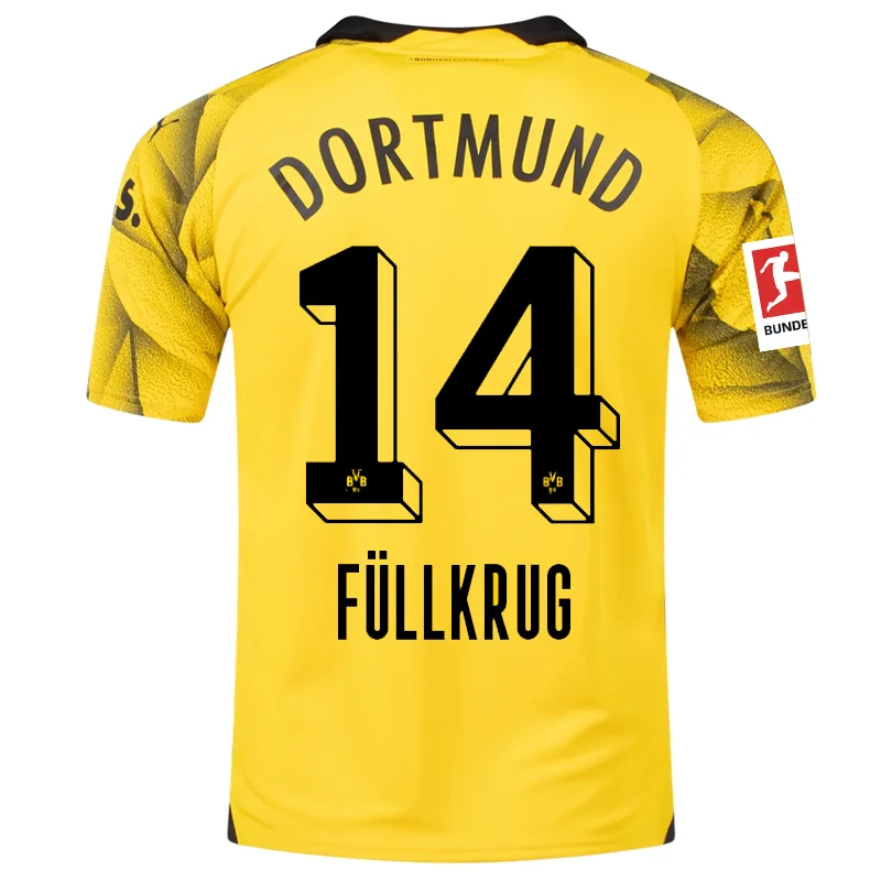 Puma Mens Borussia Dortmund Niclas Füllkrug Third Jersey w/ Bundesliga Patch 23/24 (Cyber Yellow/Puma Black)