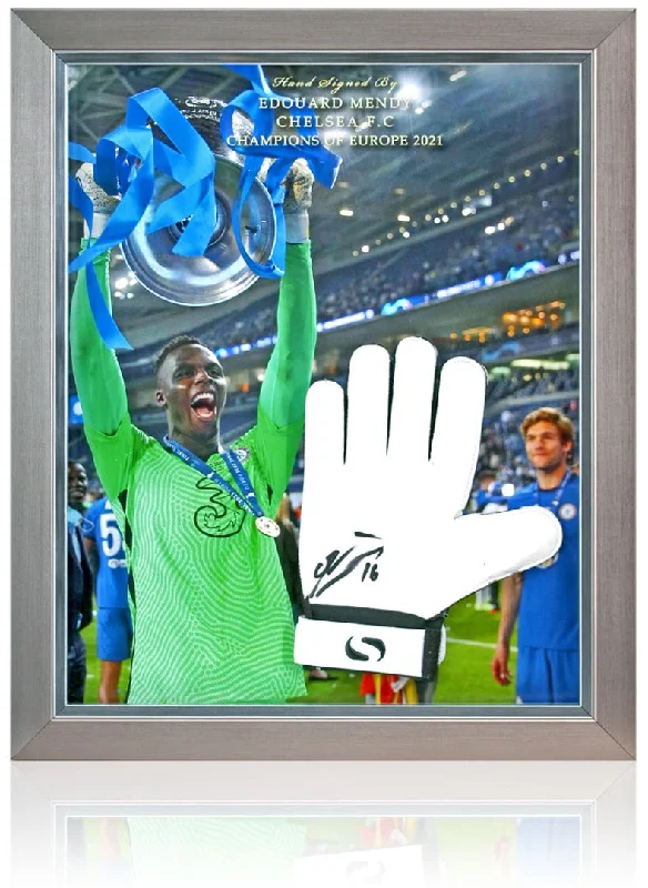 Edouard Mendy Chelsea Champions of Europe Hand Signed Goalkeepers Glove Presentation COA