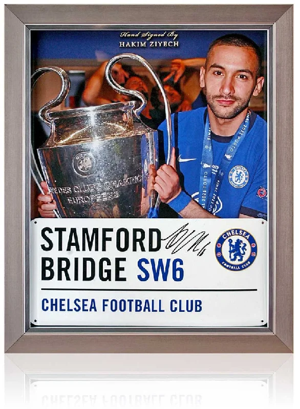 Hakim Ziyech Chelsea Stamford Bridge Hand Signed Street Sign Presentation AFTAL COA