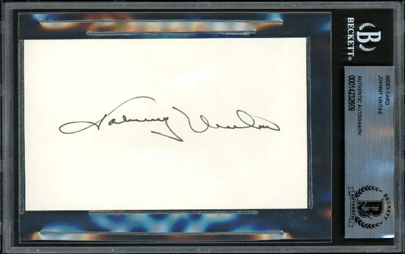 Johnny Unitas Autographed 3x5 Index Card Baltimore Colts Beckett BAS #14232609