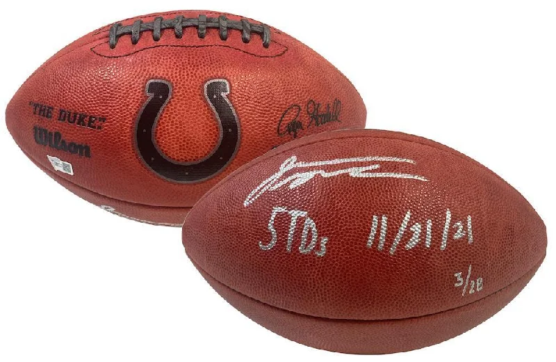 JONATHAN TAYLOR Autographed/Inscribed "5 TDs 11/21/21" Indianapolis Colts Metallic Logo Official NFL Wilson Duke Football FANATICS LE 28