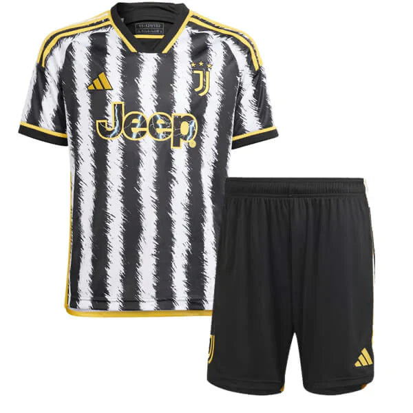 Kit Infantil Juventus I 23/24 - Preto, Branco e Amarelo