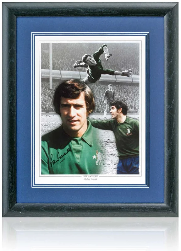 Peter Bonetti Chelsea Legend Hand Signed 16x12'' Montage AFTAL COA