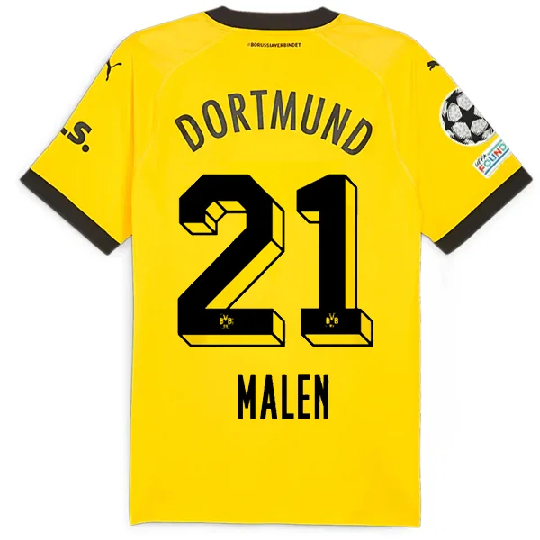 Puma Borussia Dortmund Authentic Malen Home Jersey w/ Champions League Patches 23/24 (Cyber Yellow/Puma Black)