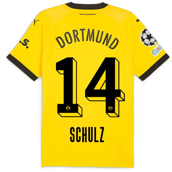 Puma Borussia Dortmund Authentic Schulz Home Jersey w/ Champions League Patches 23/24 (Cyber Yellow/Puma Black)