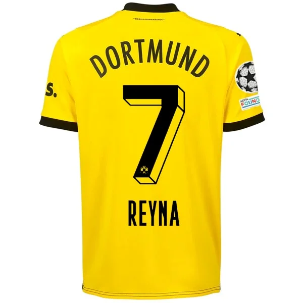 Puma Borussia Dortmund Giovanni Reyna Home Jersey w/ Champions League Patches 23/24 (Cyber Yellow/Puma Black)