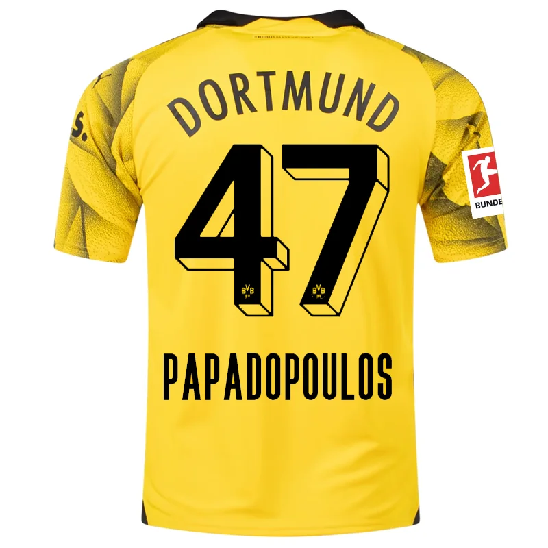 Puma Mens Borussia Dortmund Antonios Papadopoulos Third Jersey w/ Bundesliga Patch 23/24 (Cyber Yellow/Puma Black)