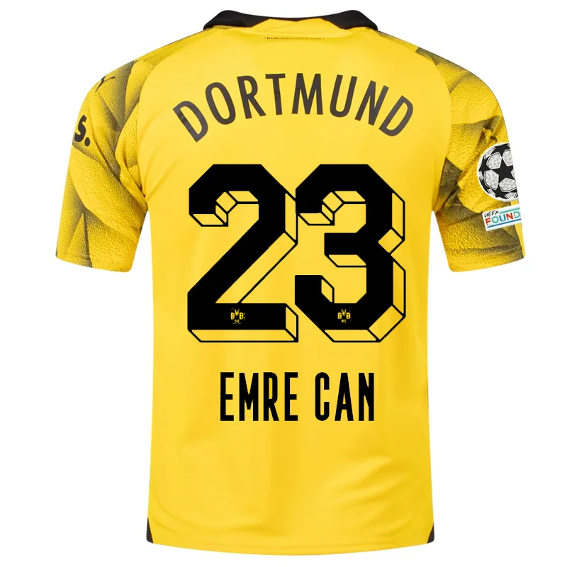 Puma Mens Borussia Dortmund Emre Can Third Jersey w/ Champions League Patches 23/24 (Cyber Yellow/Puma Black)