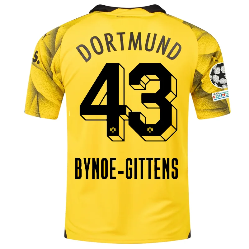 Puma Mens Borussia Dortmund Jamie Bynoe-Gittens Third Jersey w/ Champions League Patches 23/24 (Cyber Yellow/Puma Black)