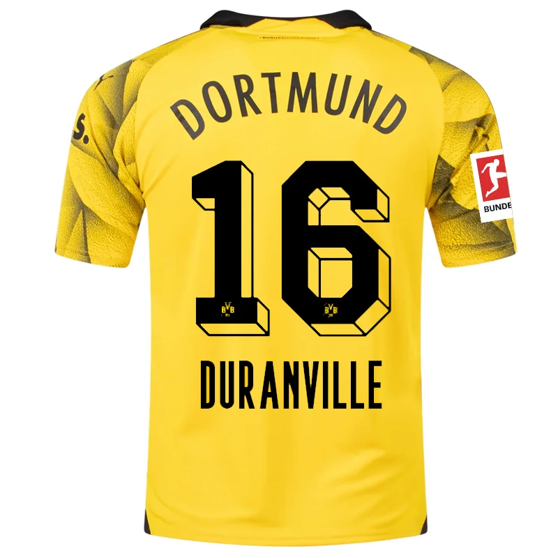 Puma Mens Borussia Dortmund Julien Duranville Third Jersey w/ Bundesliga Patch 23/24 (Cyber Yellow/Puma Black)