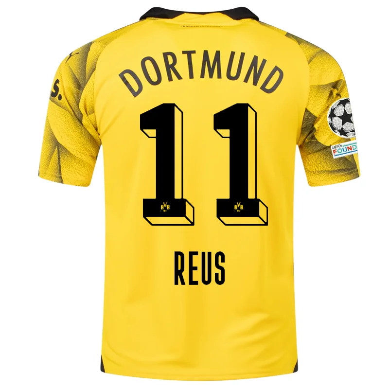 Puma Mens Borussia Dortmund Marco Reus Third Jersey w/ Champions League Patches 23/24 (Cyber Yellow/Puma Black)