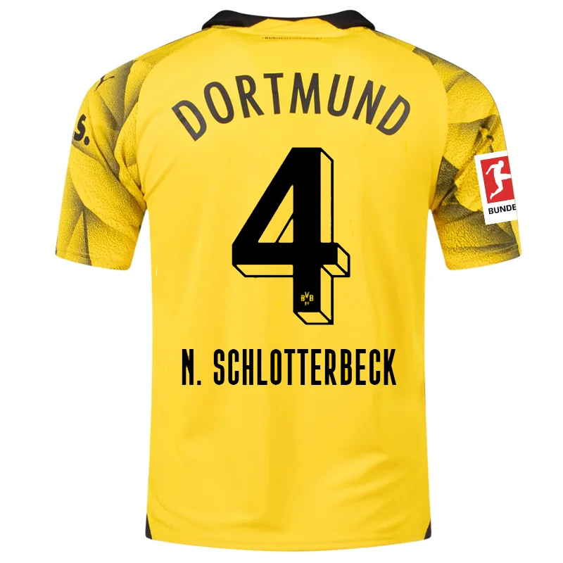 Puma Mens Borussia Dortmund Nico Schlotterbeck Third Jersey w/ Bundesliga Patch 23/24 (Cyber Yellow/Puma Black)