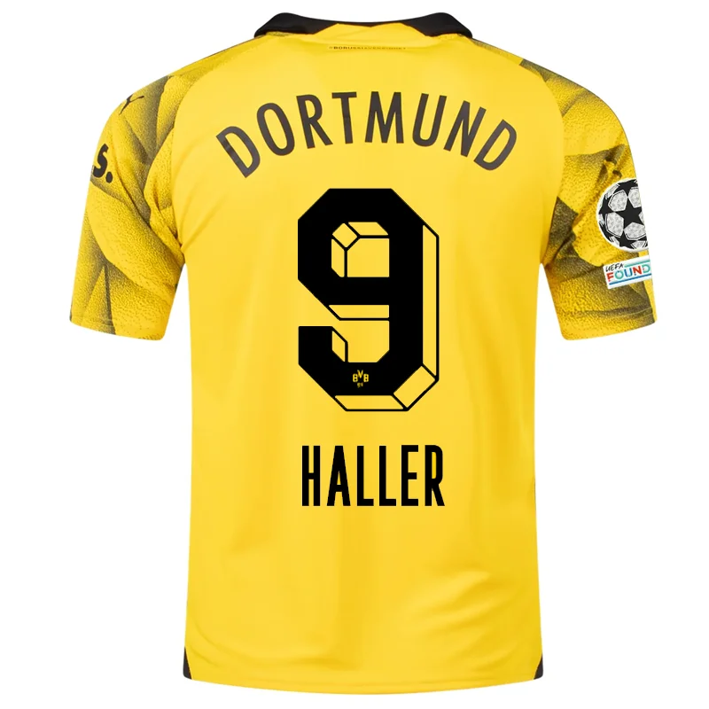 Puma Mens Borussia Dortmund Sébastien Haller Third Jersey w/ Champions League Patches 23/24 (Cyber Yellow/Puma Black)